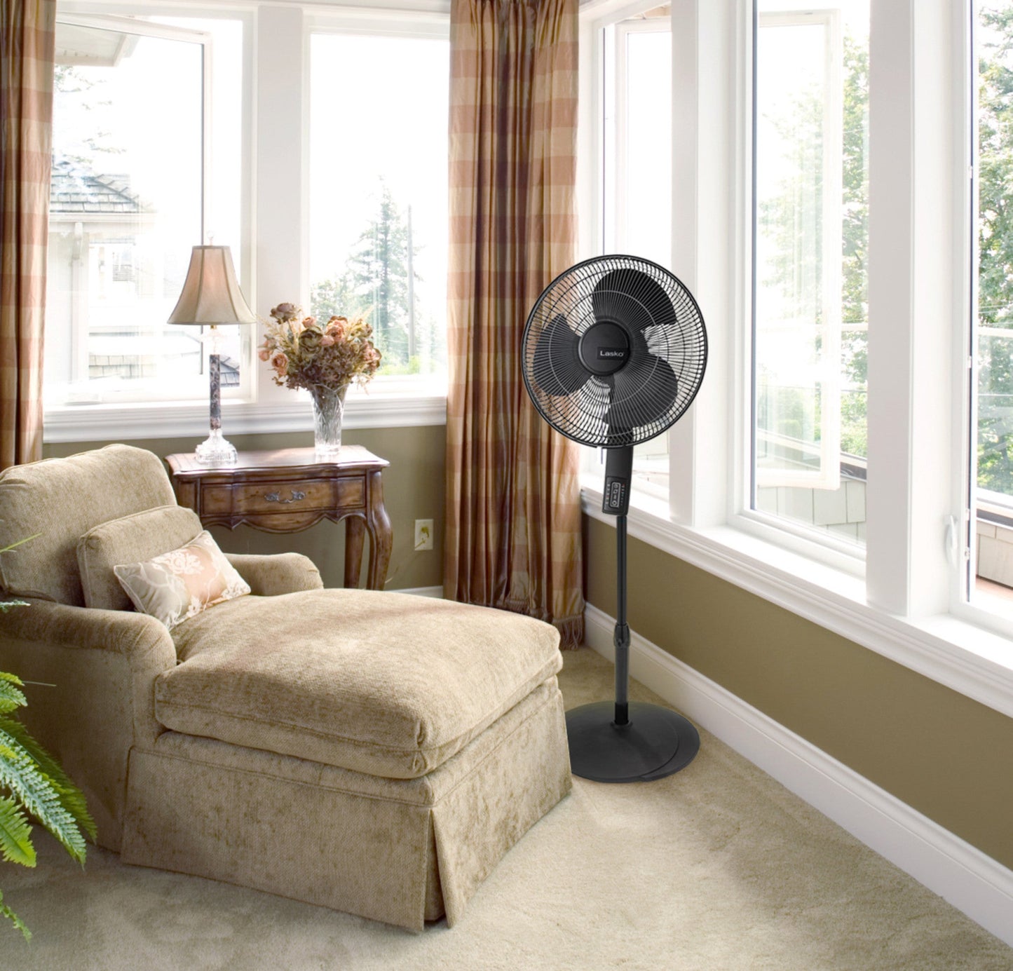 Lasko S16612 16" 4-Speed Oscillating Pedestal Fan with Remote Control: black