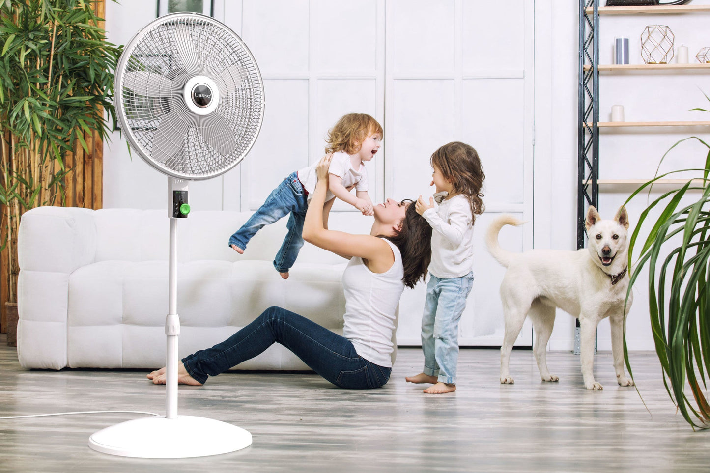 Lasko 18" 12-Speed EcoQuiet DC Motor Pedestal Fan with Remote Control, S18705, White