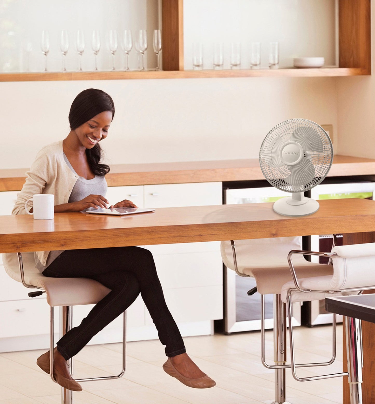 Lasko 12" 3-Speed Oscillating Table Fan with Tilt-Back, 2012, White