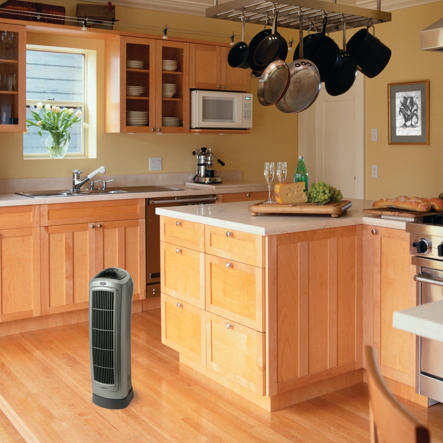 Lasko 1500W Electric Portable Oscillating Ceramic Space Heater Tower with Digital Display, 5538, Gray