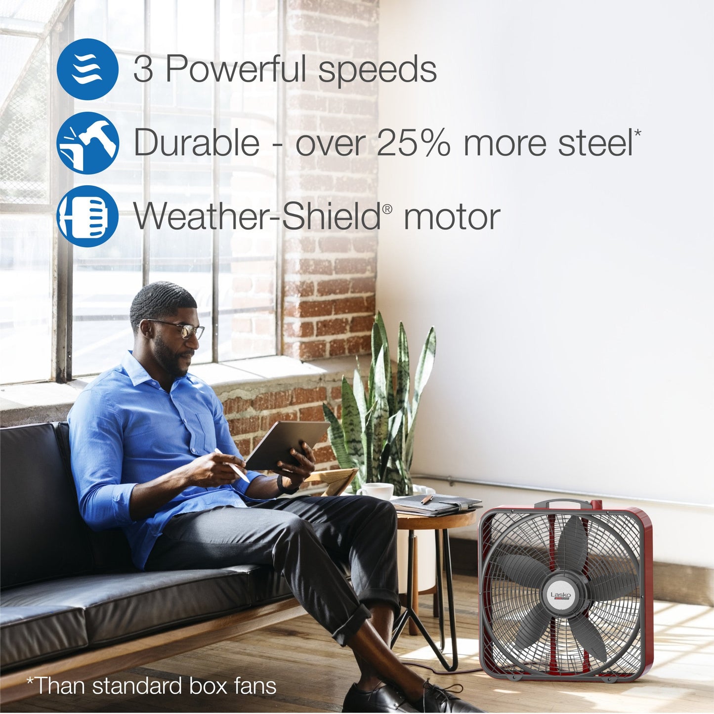 Lasko 20" 3-Speed Pro Power? Industrial Grade Box Fan, B20548, Red