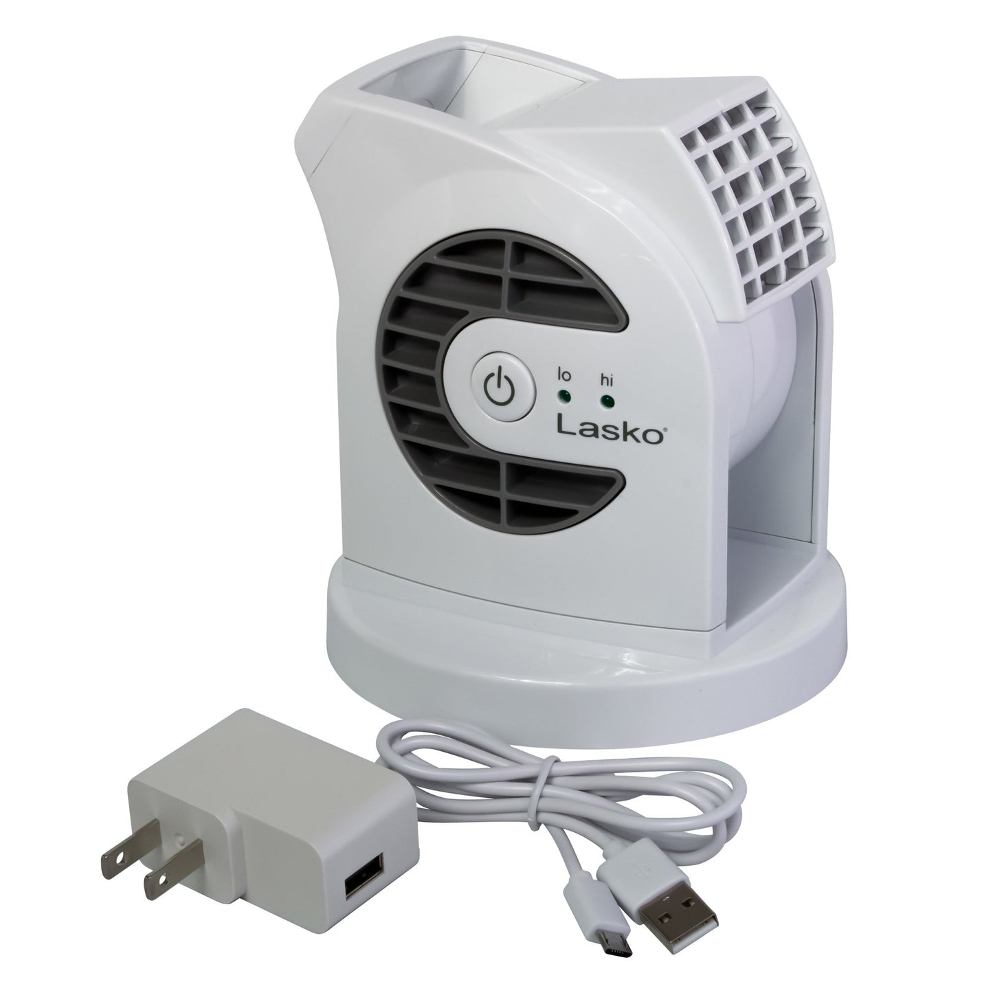 Lasko MyCool Mini USB 2- Speed Desk Fan with USB Cable and AC Adapter, D300, White