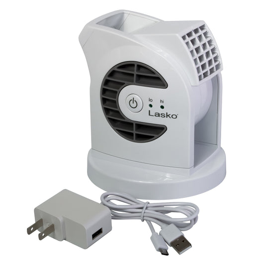 Lasko MyCool Mini USB 2- Speed Desk Fan with USB Cable and AC Adapter, D300, White