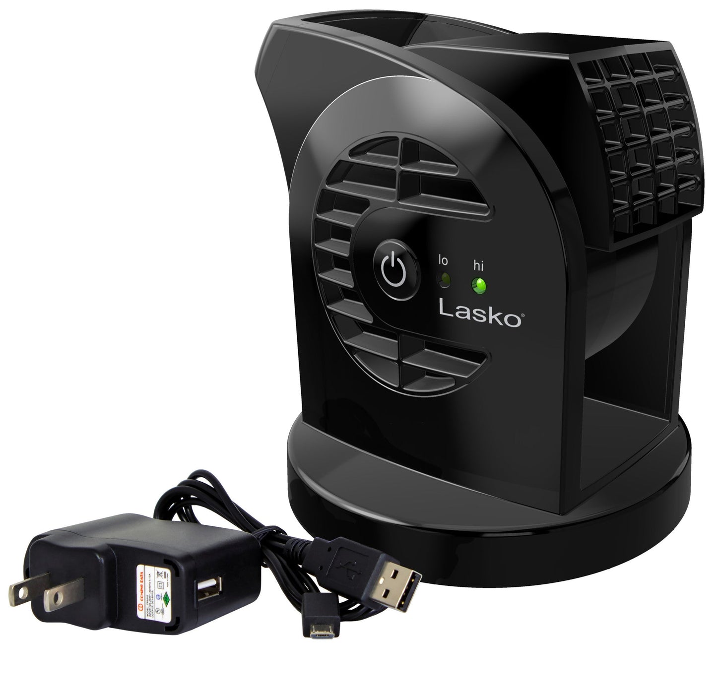 Lasko MyCool Mini USB 2- Speed Desk Fan with USB Cable and AC Adapter, D301, Black