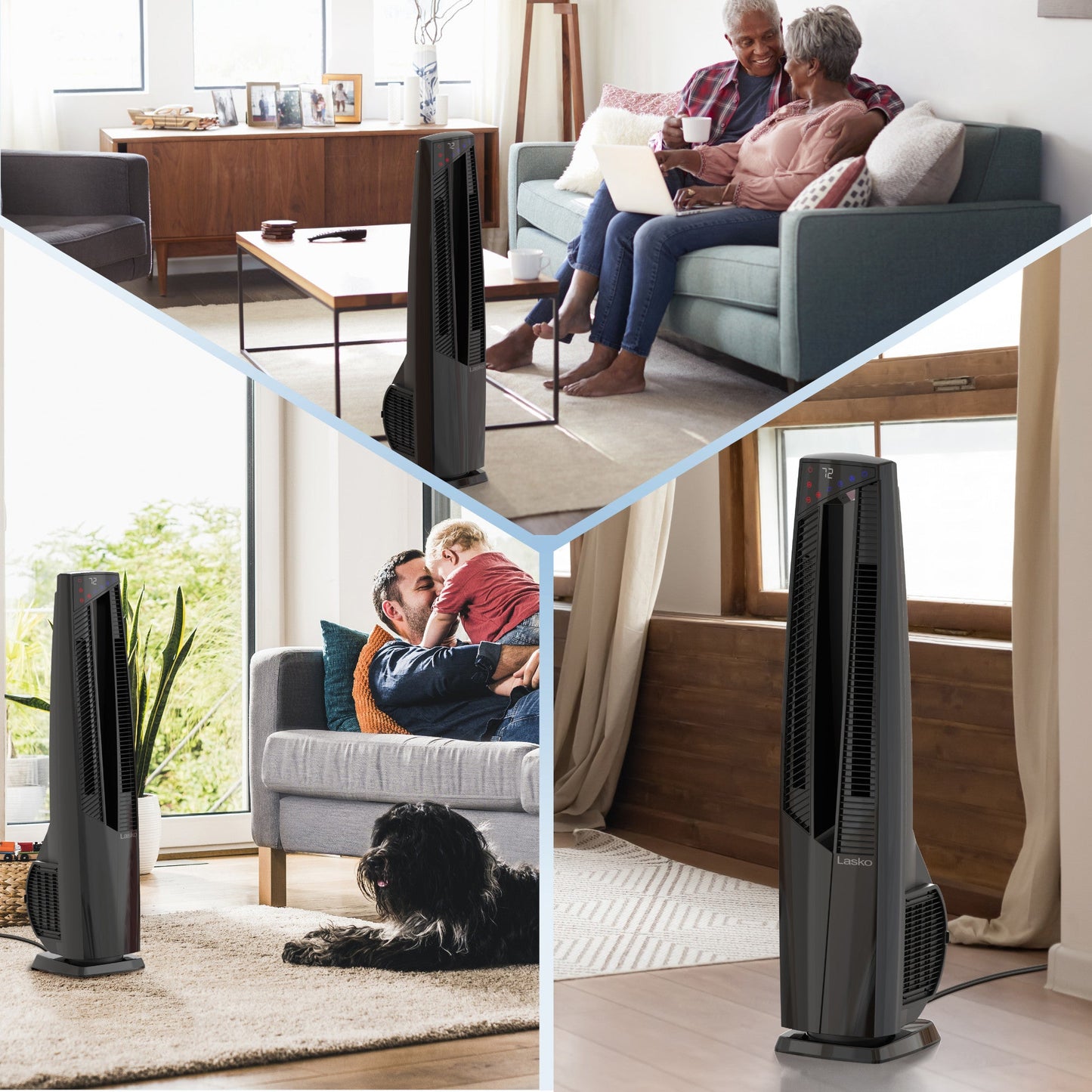 Lasko 1500W Electric Oscillating All Season Tower Fan and Space Heater with Remote, FHV801, Black