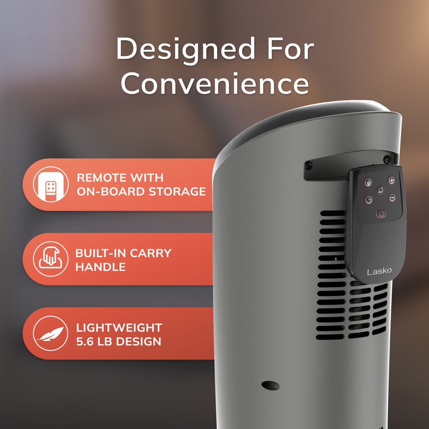 Lasko Electric Oscillating Ceramic Tower Space Heater with Remote Control, 751320, Black