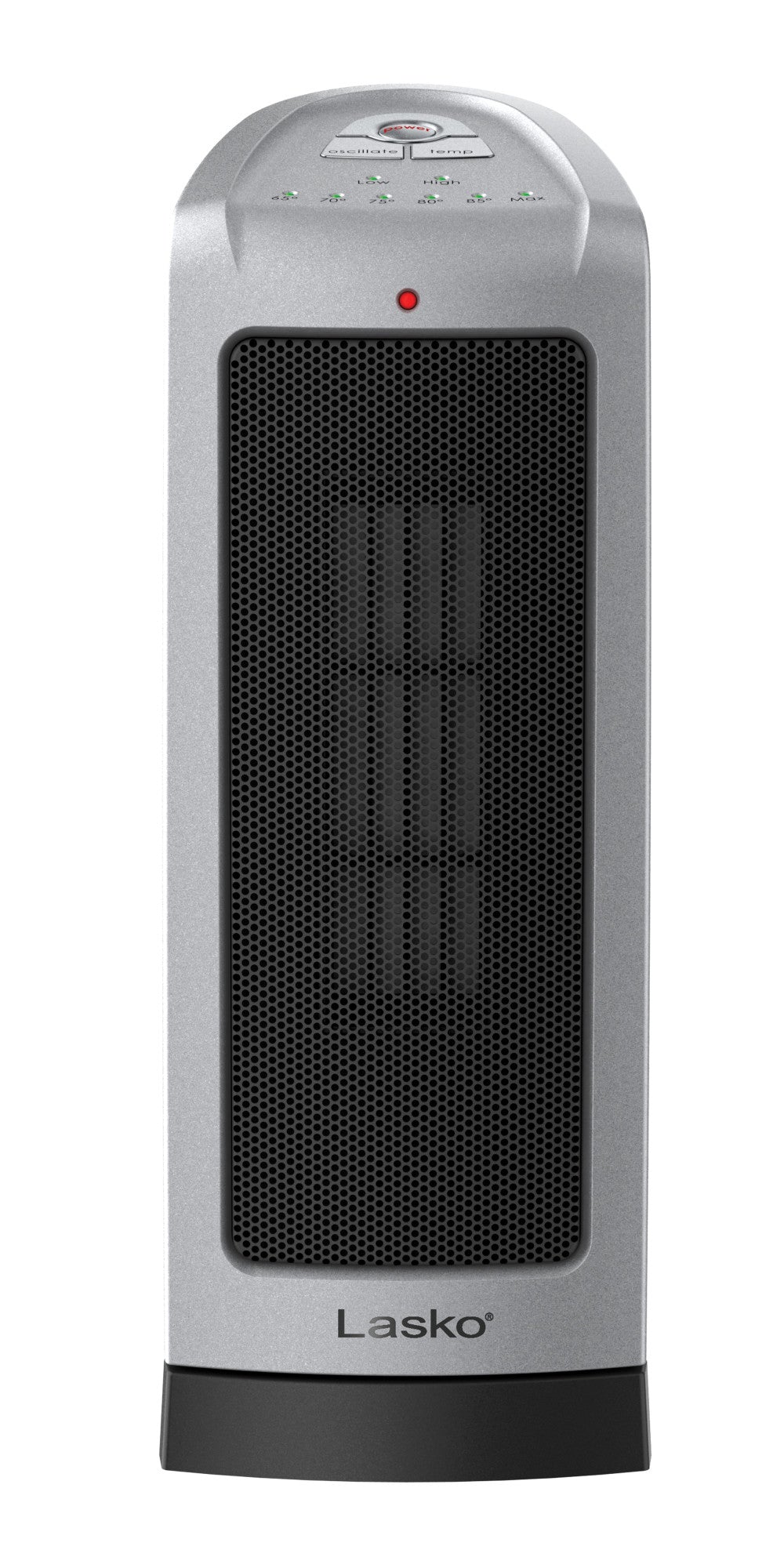 Lasko 1500W Oscillating Ceramic Tower Space Heater with Adjustable Thermostat, 2-Speeds, 5309, Silver