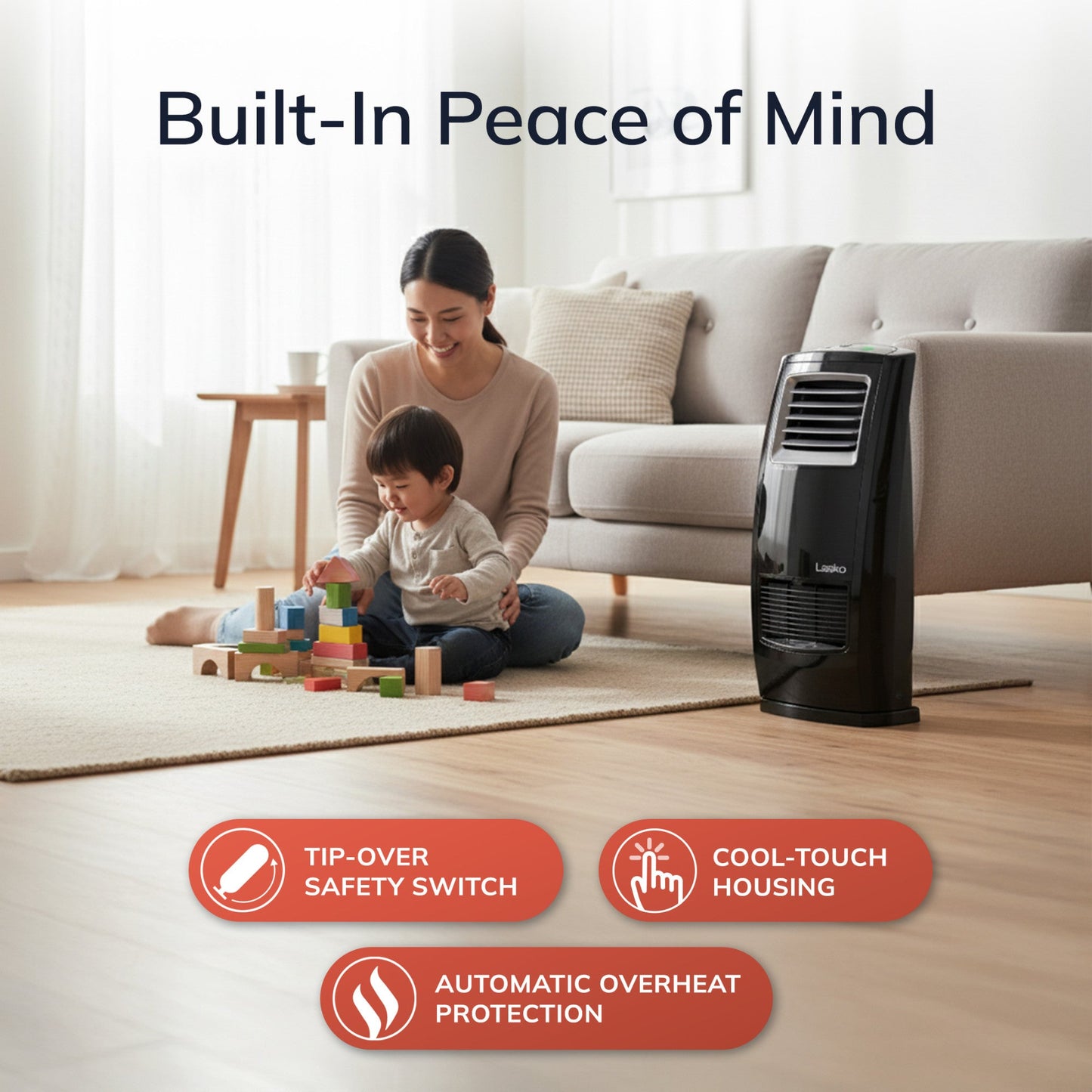 Lasko 1500W Motion Heat Whole Room Ceramic Space Heater with Remote, CC23161, Black