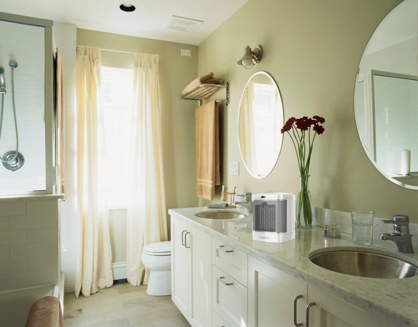 Lasko 1500W Ceramic Bathroom Space Heater with ALCI Safety Plug, CD08210, White