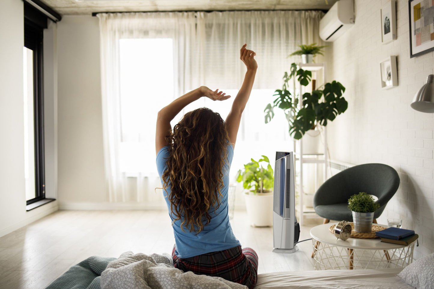 Lasko All Season High Velocity Hybrid Tower Fan and Space Heater in One with Remote Control, FHV820, White