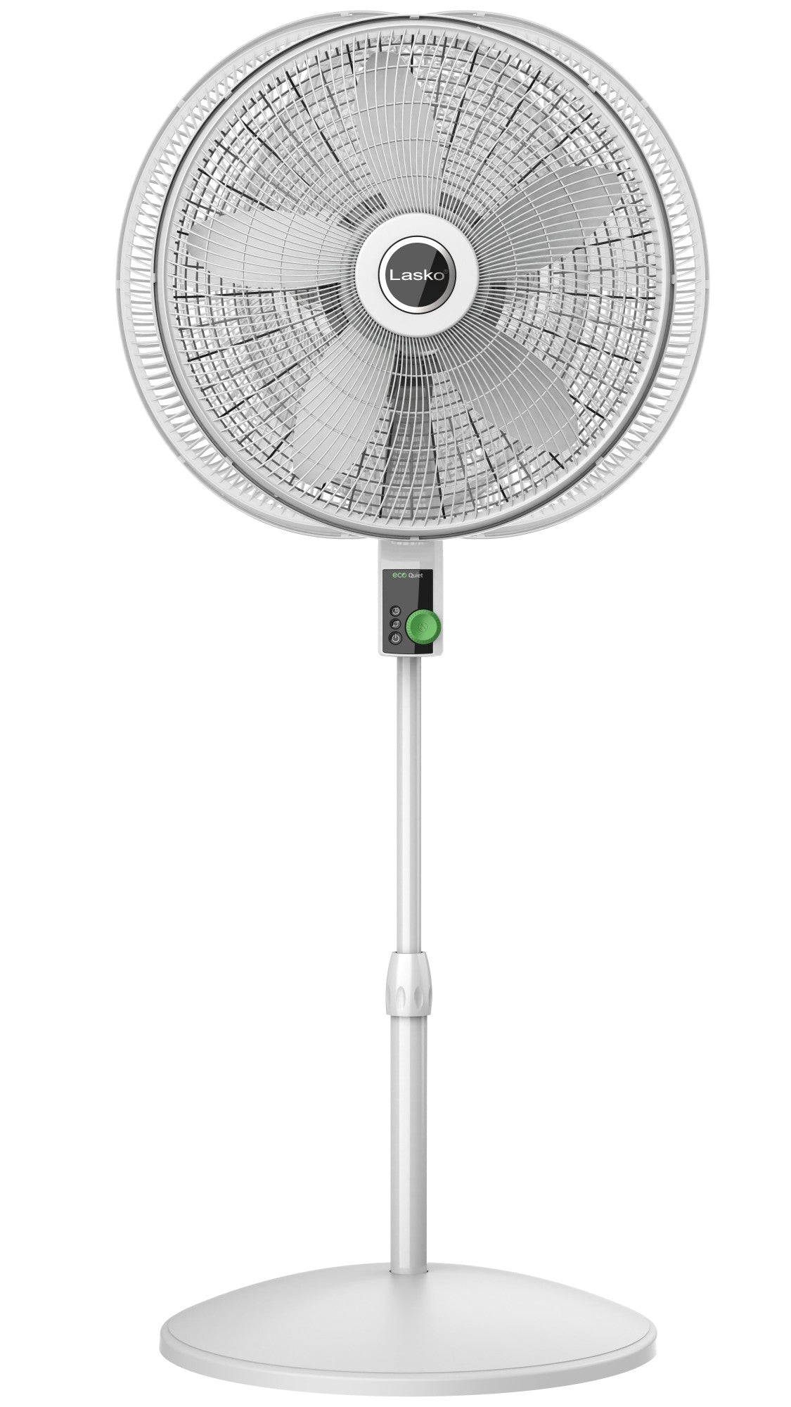 Lasko 18"  12-Speed EcoQuiet DC Motor Pedestal Fan with Remote Control, S18705, White