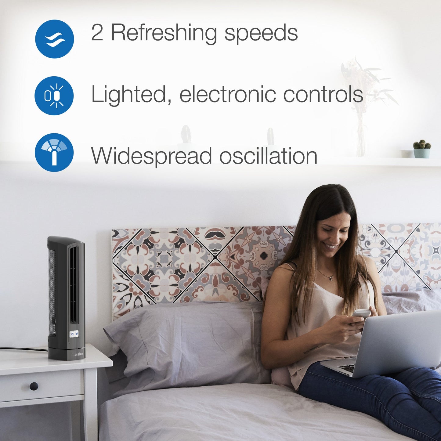 Lasko T14200 14" Air Stik Ultra Slim Oscillating Table Top Fan