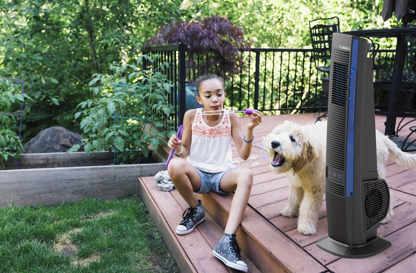 Lasko YF300 42" Misting Outdoor Tower Fan with 10-Foot Power Cord and 4 speeds