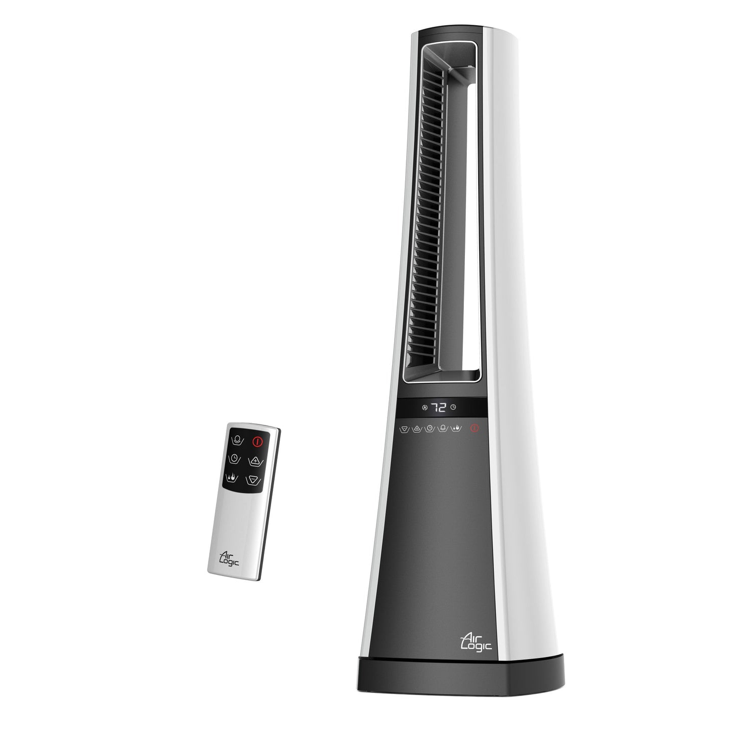 Lasko 1500W Oscillating Bladeless Tower Space Heater with Remote and Timer, AW300, White/Gray