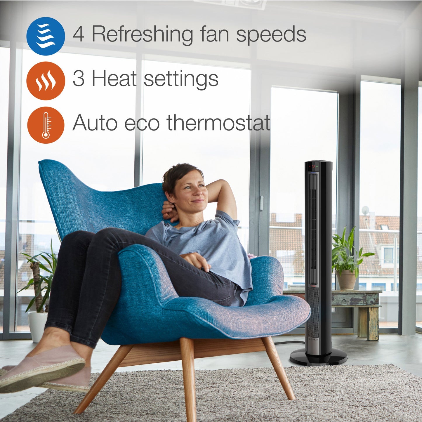 Lasko All Season Comfort Control Tower Fan and Space Heater with Remote Control, FH620, Black