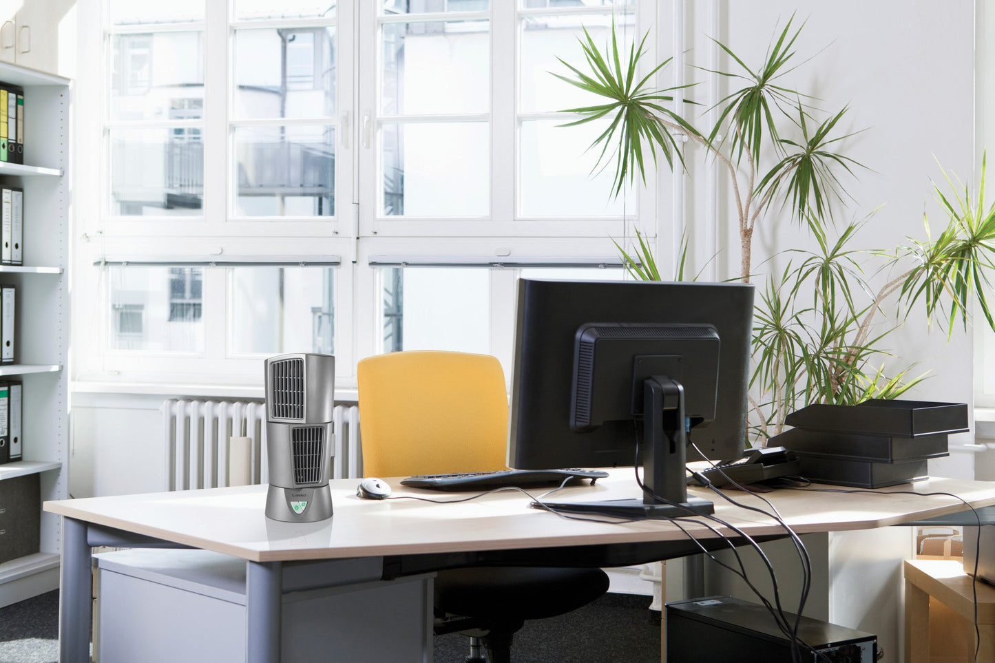 Lasko 14" Platinum Desktop Wind Tower 3-Speed Oscillating Table Fan, 4910, Gray