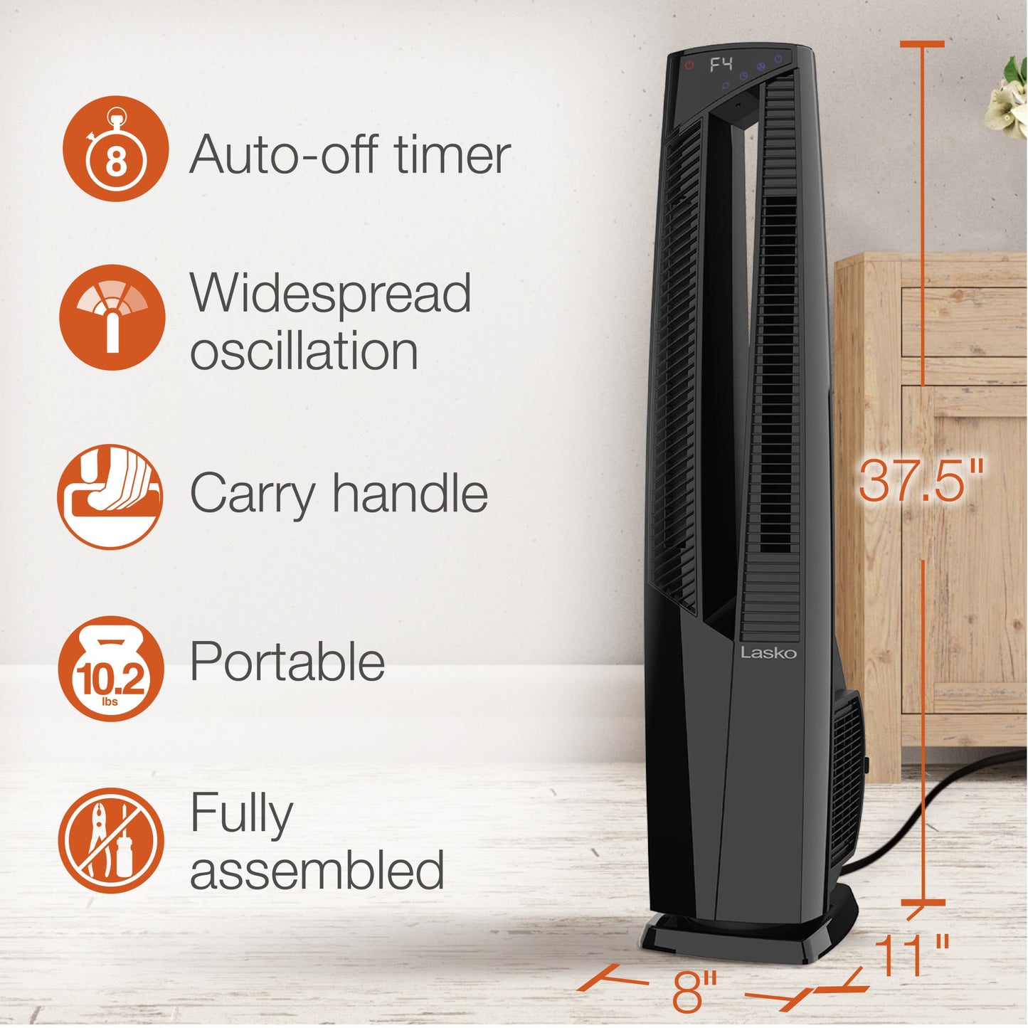 Lasko 1500W Electric Oscillating All Season Tower Fan and Space Heater with Remote, FHV801, Black