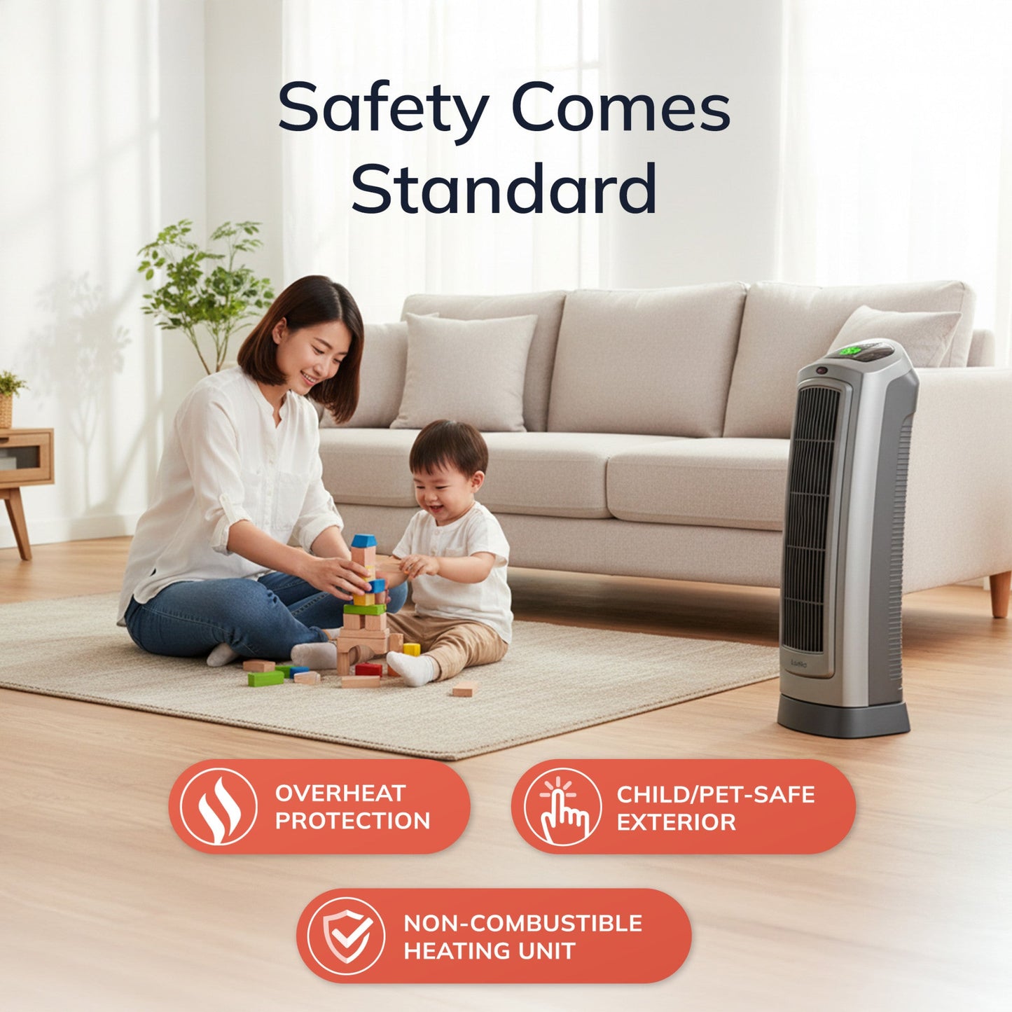 Lasko 1500W Electric Portable Oscillating Ceramic Space Heater Tower with Digital Display, 5538, Gray