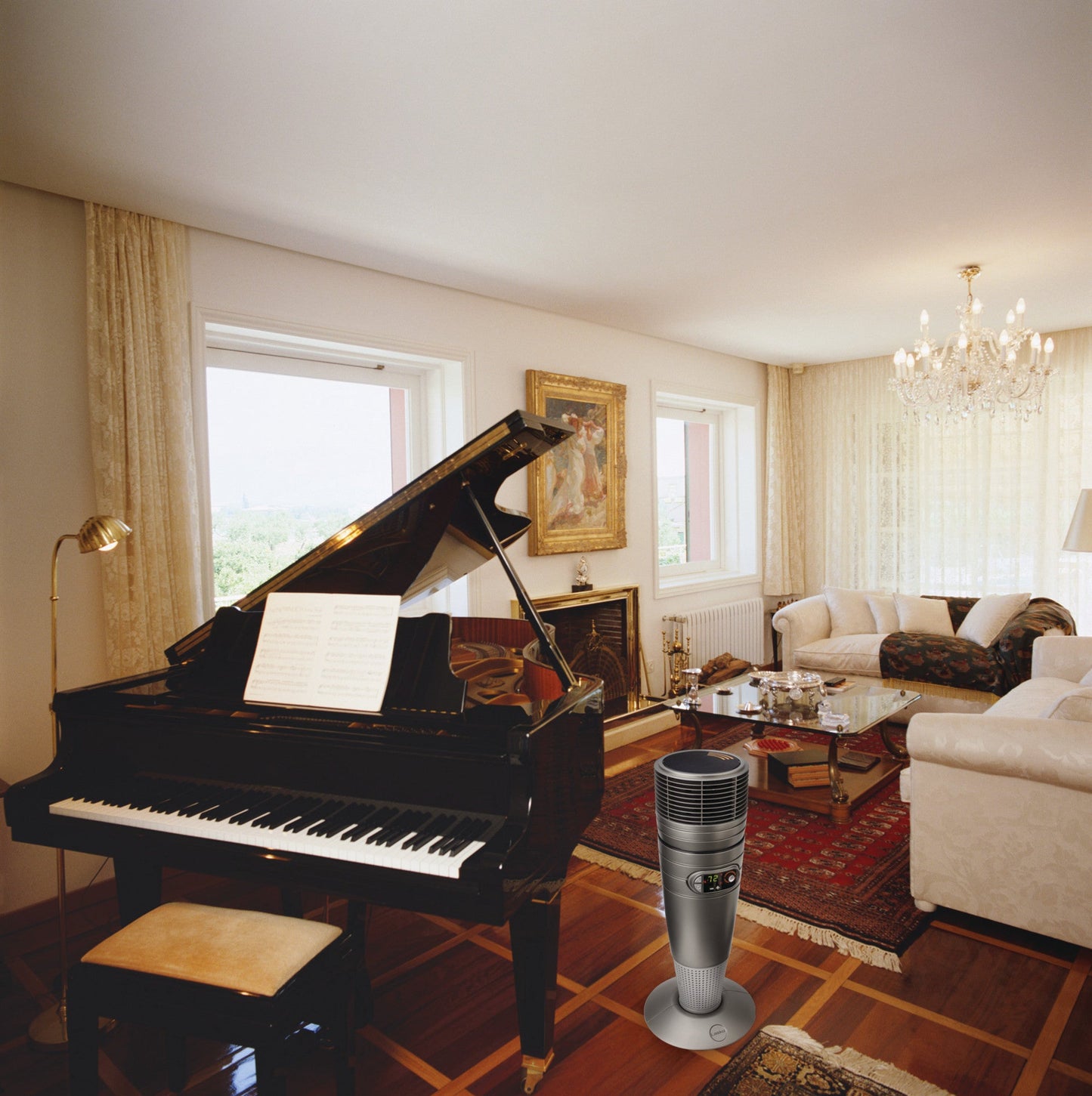 Lasko 1500W Full-Circle Ceramic Tower Space Heater with Remote, 6451, Grey