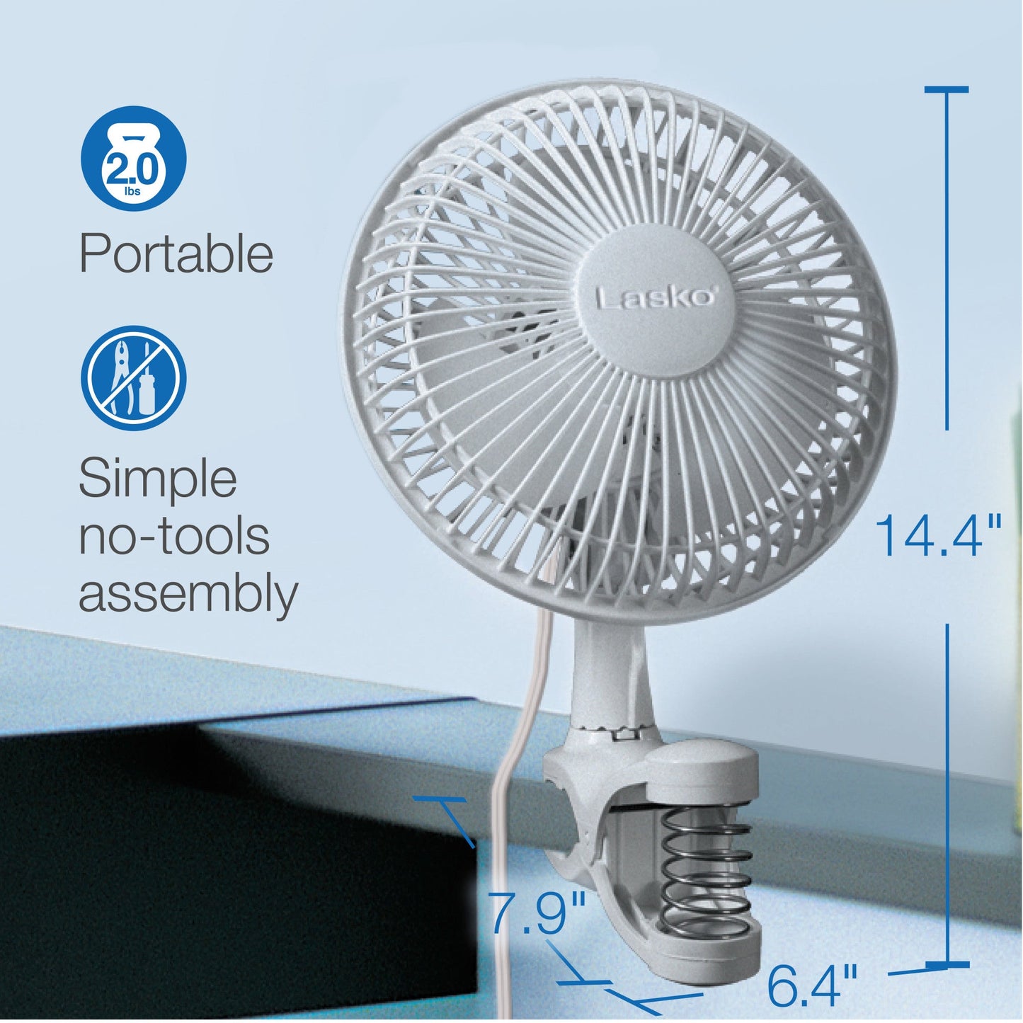 Lasko 6" Clip Fan with 2 Quiet Speeds, 2004W, White