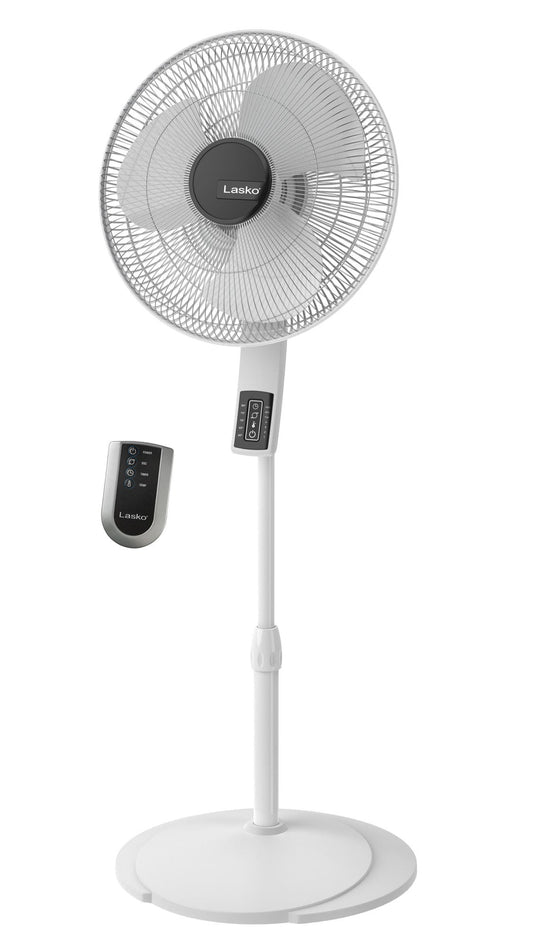 Lasko S16614 16" 4-Speed Oscillating Pedestal Fan with Remote Control: white