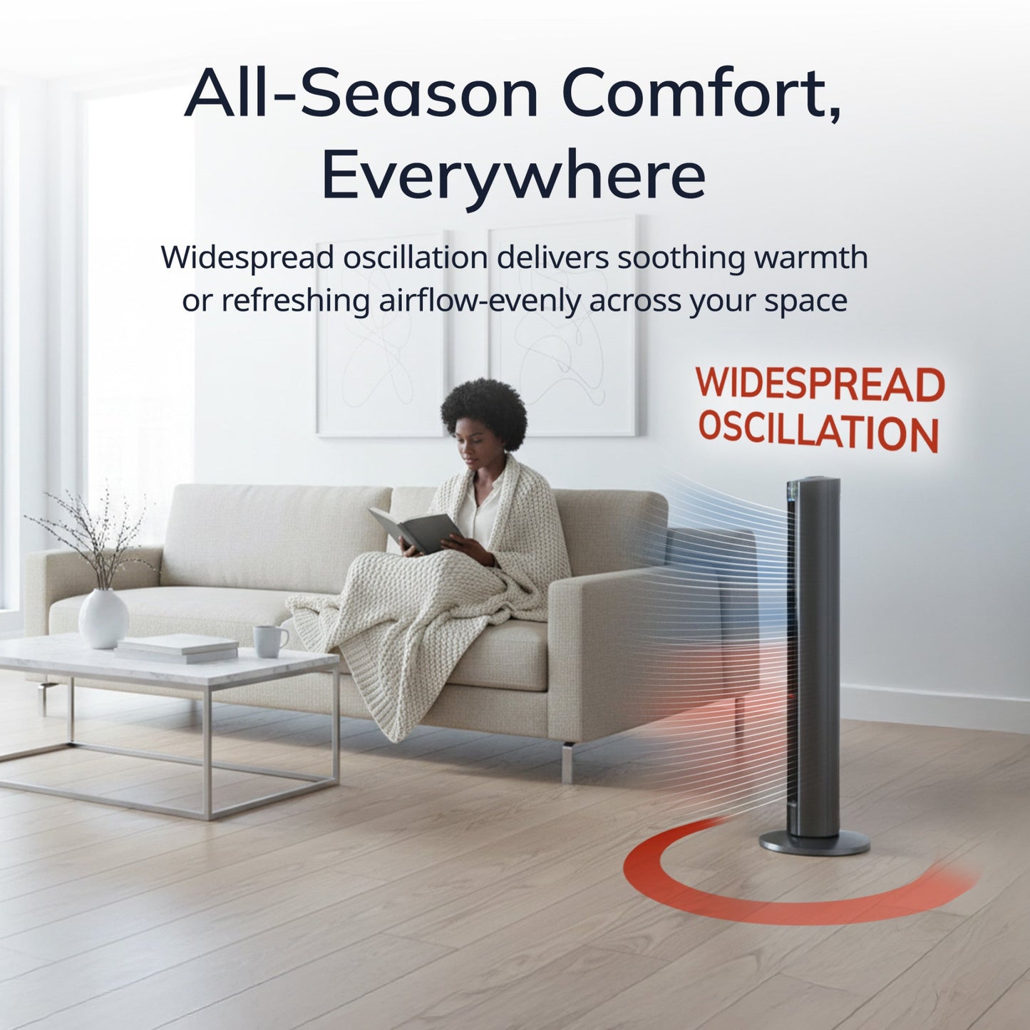 Lasko All Season Tower Fan and Space Heater with Remote, FH515, Black