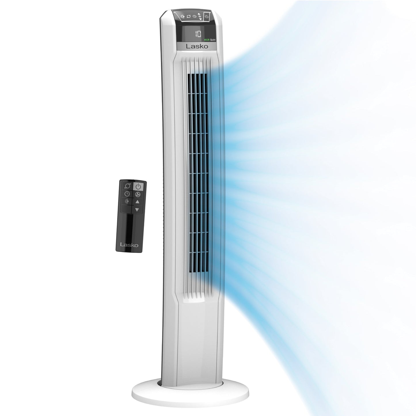 Lasko 42" 12-Speed EcoQuiet DC Motor Tower Fan with Remote Control, T42710, White