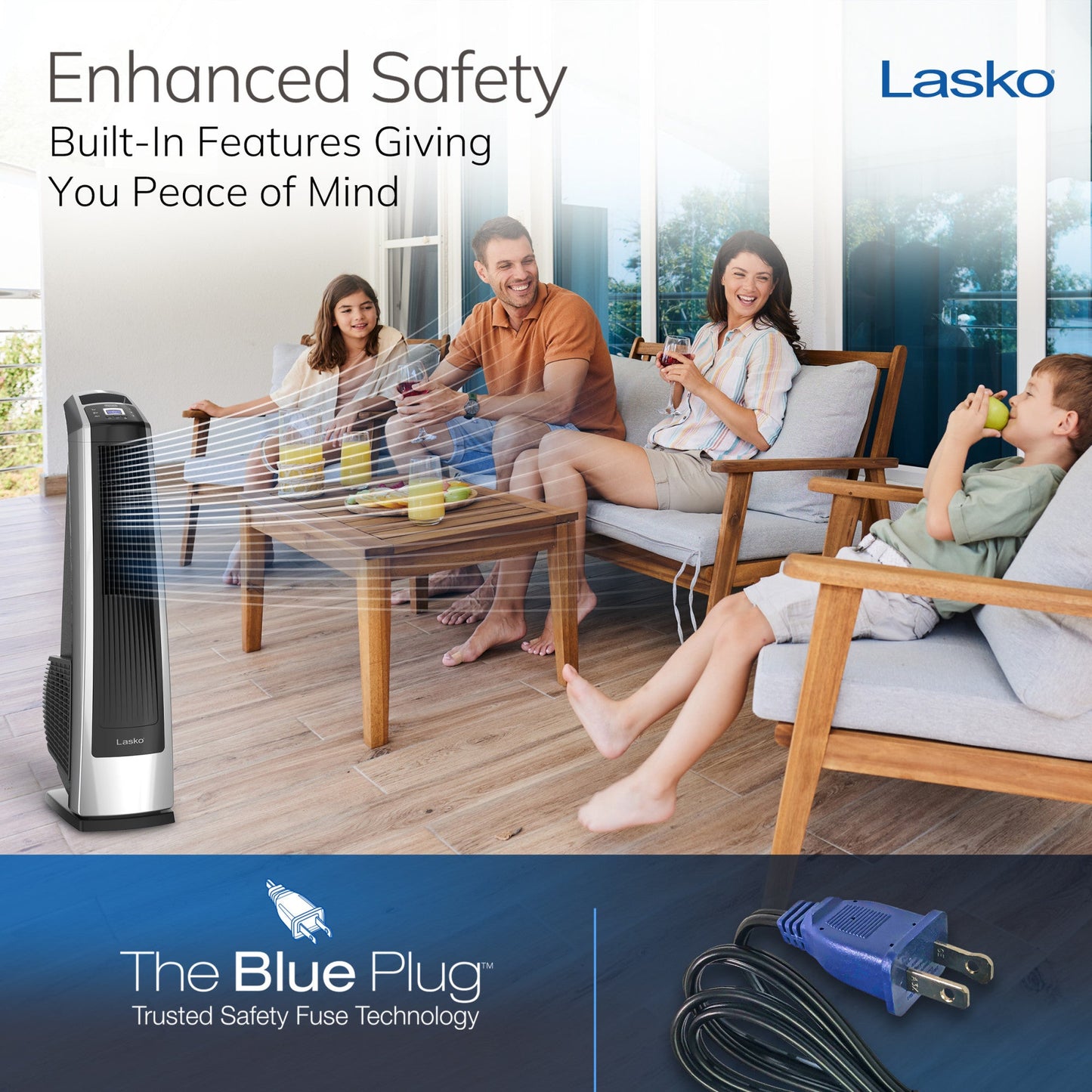 Lasko Oscillating High Velocity Tower Fan with 3 Speeds, U35105, Gray/Black