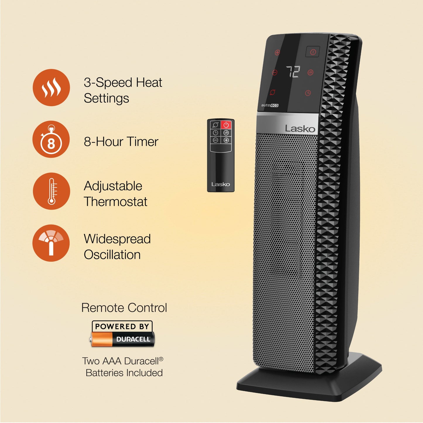 Lasko Elite Collection 1500W Ceramic Tower Space Heater with Tip-Over Switch, CT22445