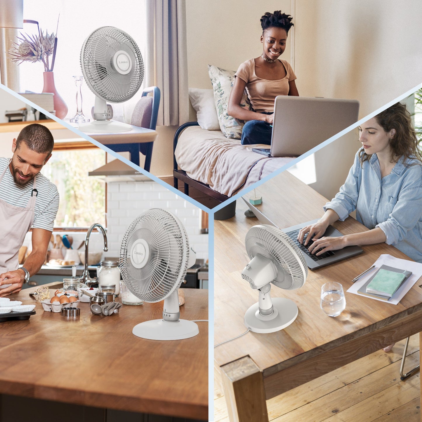 Lasko 12" Oscillating 3-Speed Personal Table Fan, D12225, White