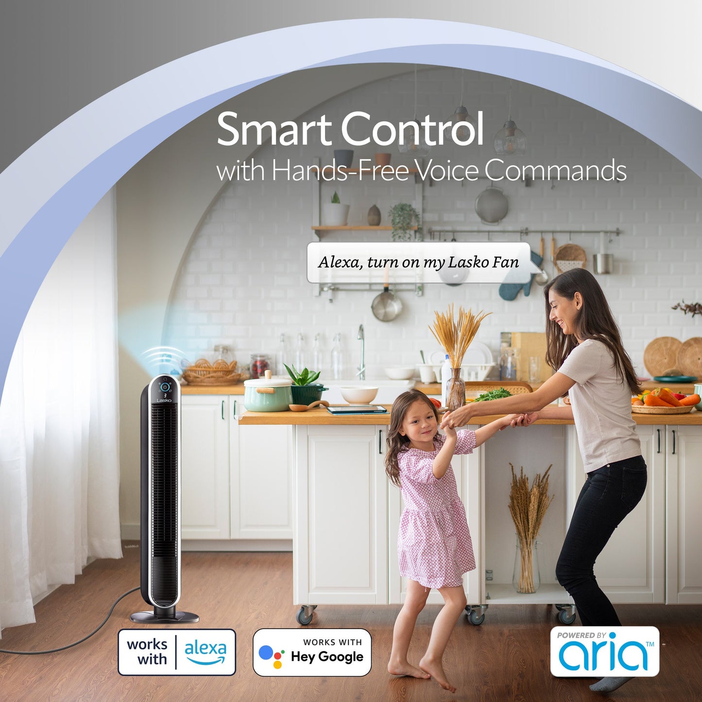 Lasko Aria? T40733 40" 5-Speed WiFi Smart Tower Fan with Dark Mode: black