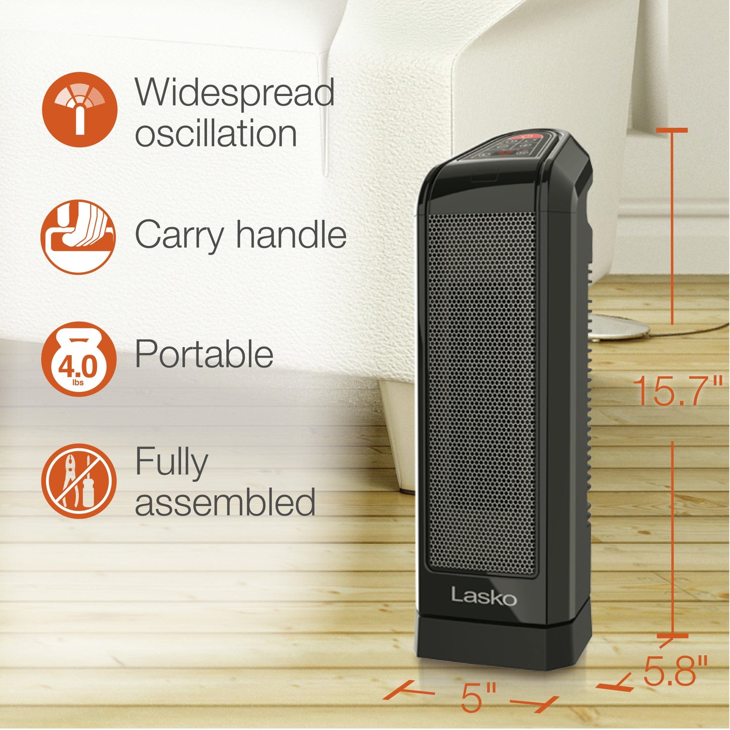 Lasko 1500W Ceramic Tower Space Heater with Remote, CT16670, Black