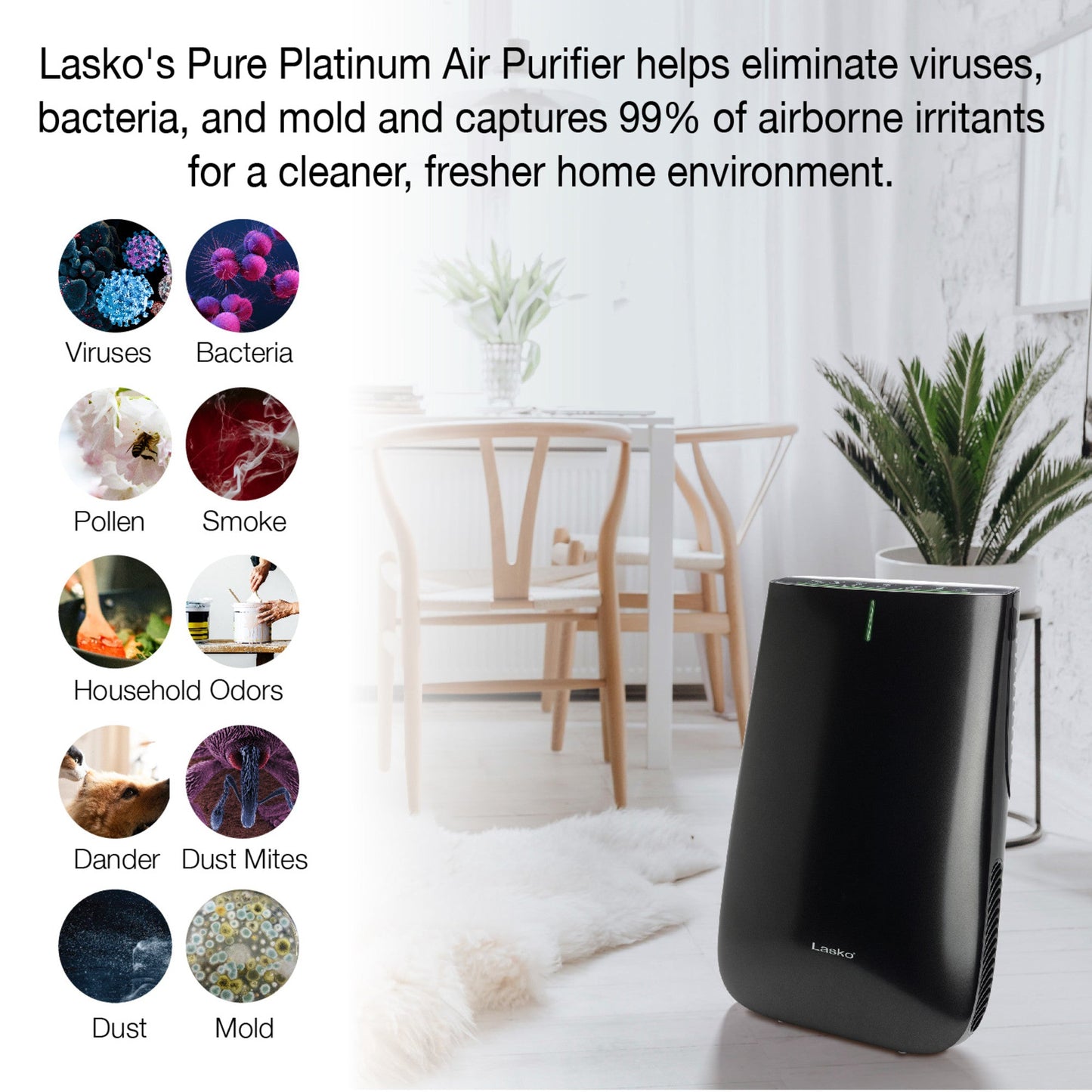 Lasko Pure Platinum Air Purifier with HEPA-Type Filtration, HF25630, Black