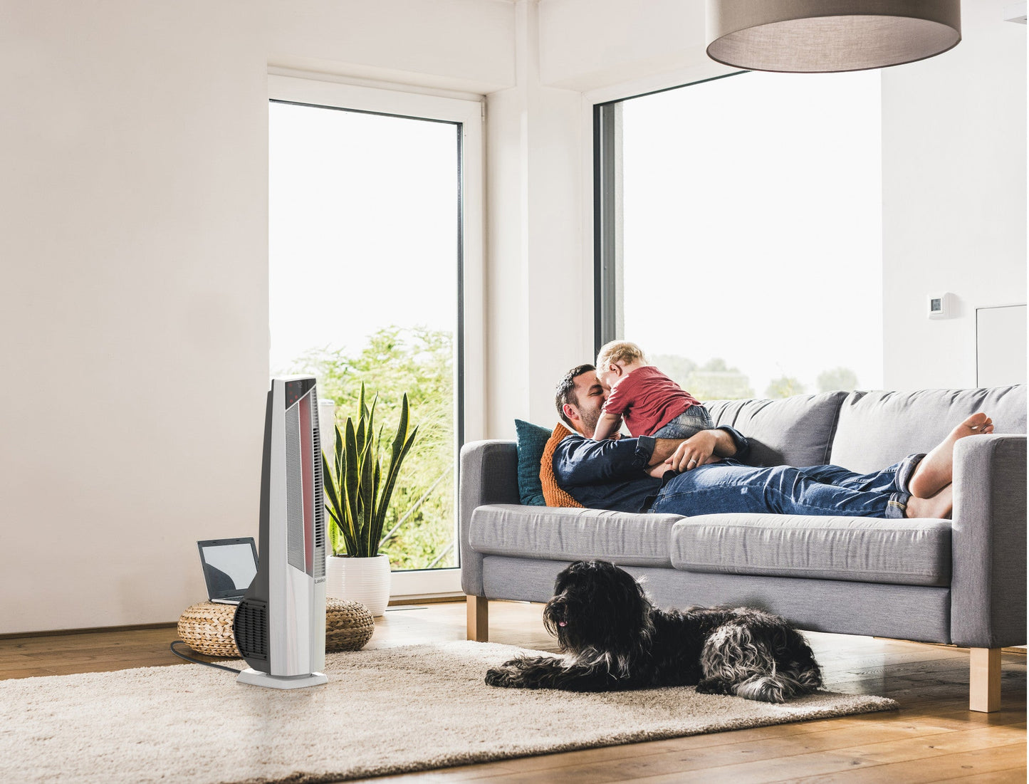 Lasko All Season High Velocity Hybrid Tower Fan and Space Heater in One with Remote Control, FHV820, White