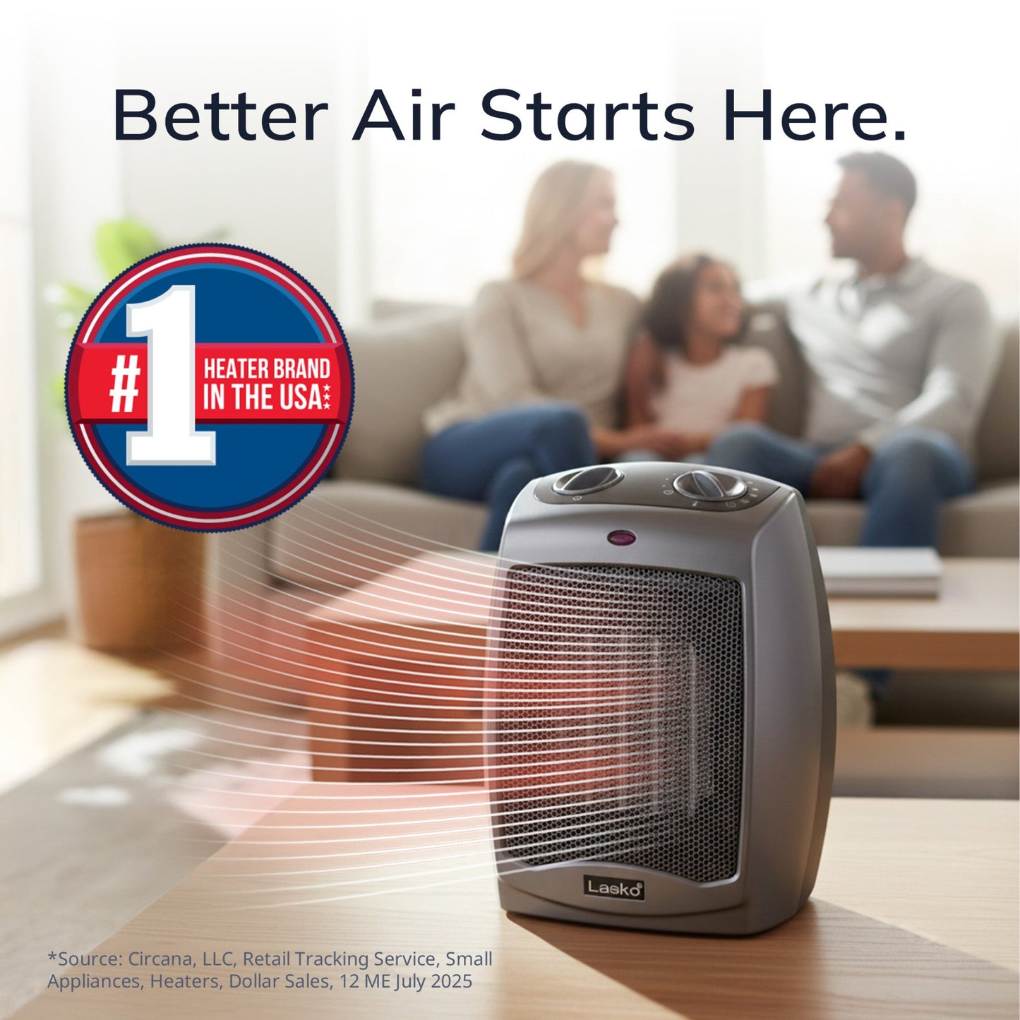 Lasko 1500W 2-Speed Ceramic Space Heater with Tip-Over Safety Switch, 754201, Gray