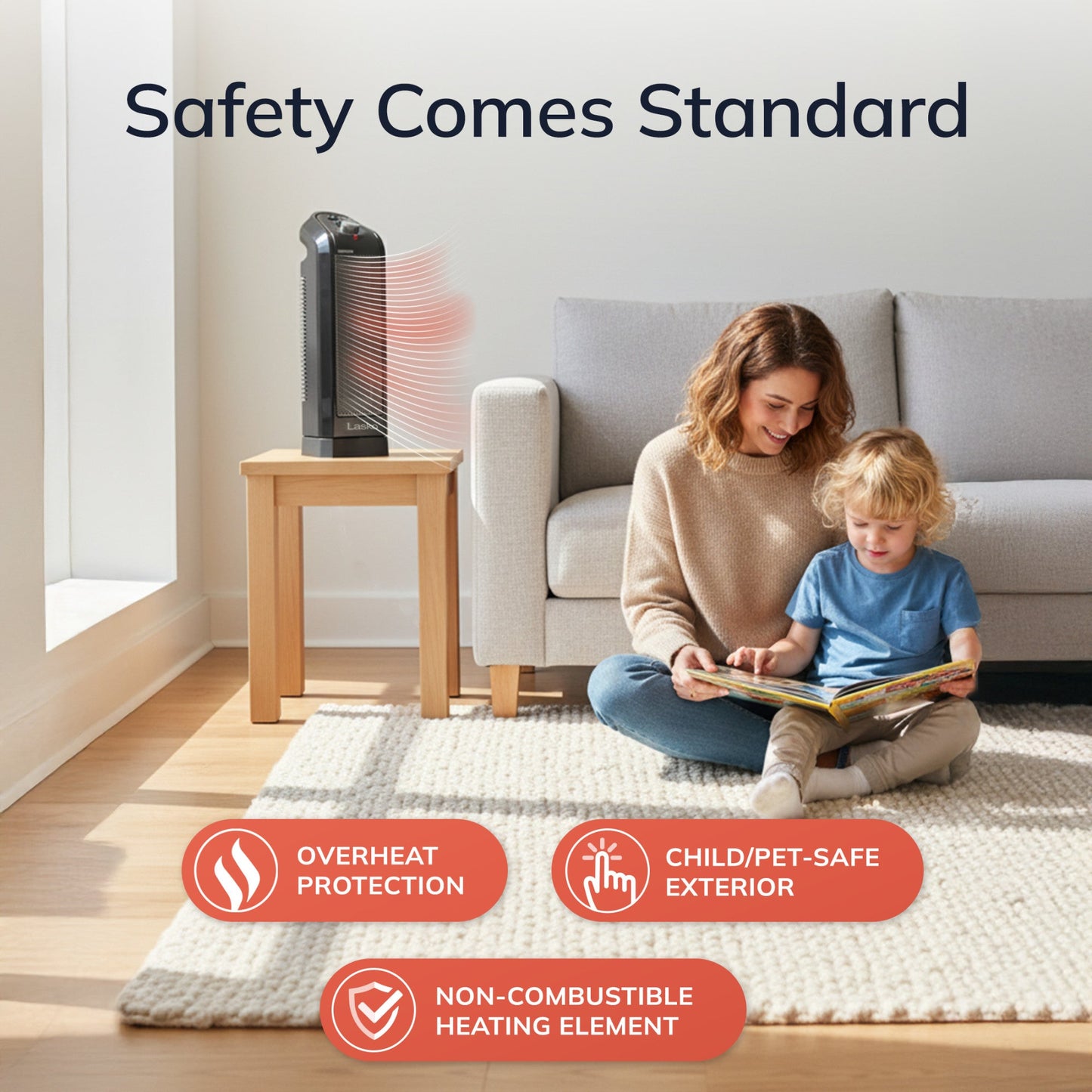 Lasko 1500W Oscillating Ceramic Tower Space Heater, CT16450, Black