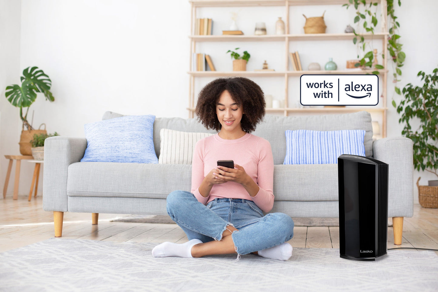 Lasko Smart Air Purifier with True HEPA Filter, Works with Alexa, LP450S, Black