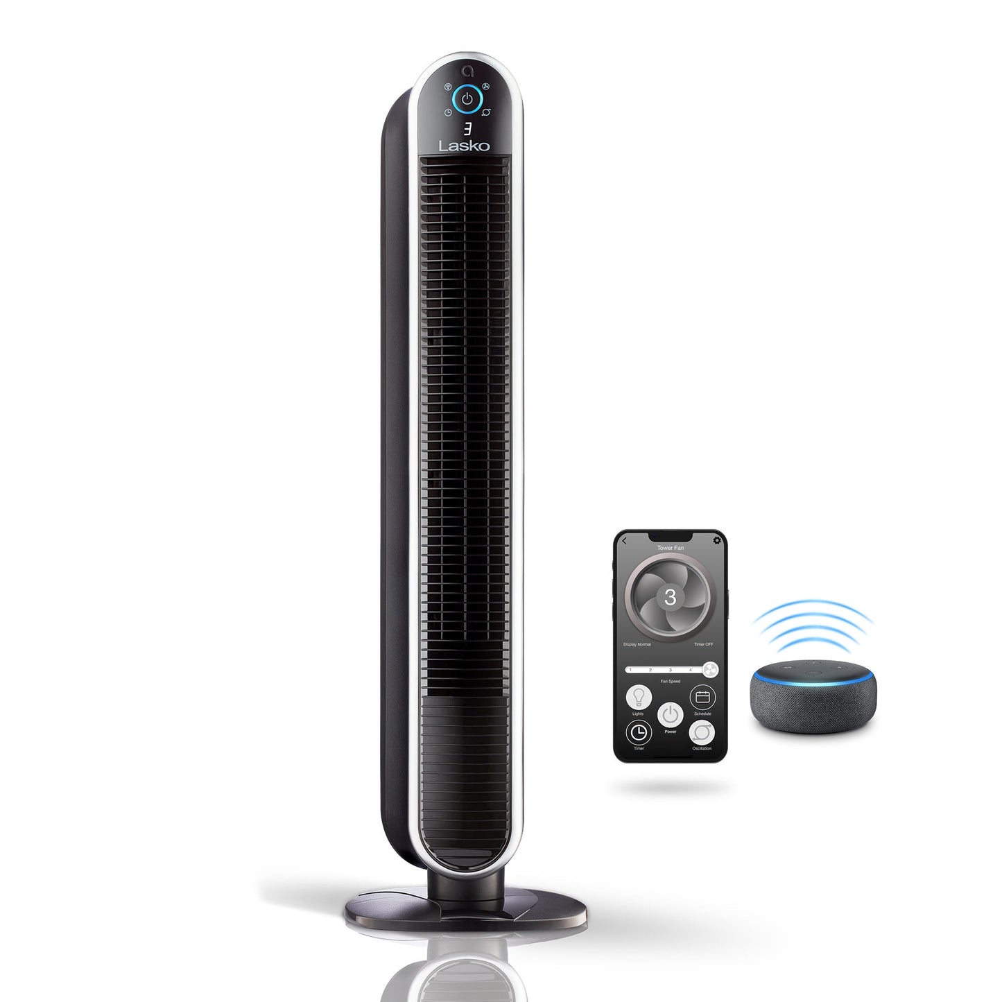 Lasko Aria? T40733 40" 5-Speed WiFi Smart Tower Fan with Dark Mode: black