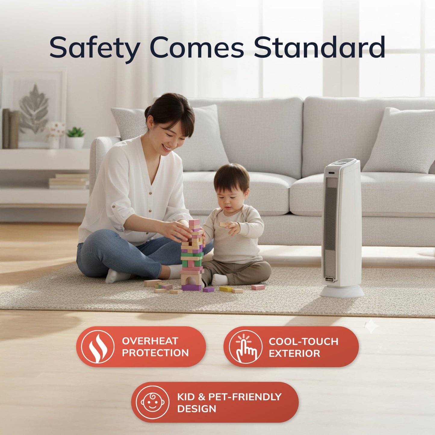 Lasko 1500W Electric Oscillating Ceramic Tower Space Heater, with Timer, 5775, White