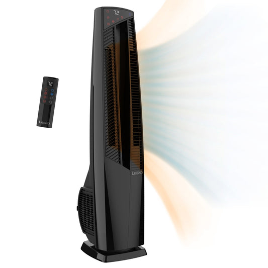 Lasko 1500W Electric Oscillating All Season Tower Fan and Space Heater with Remote, FHV801, Black