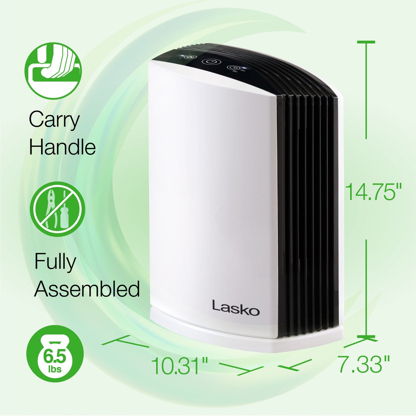 Lasko True HEPA Filter Desktop Air Purifier with Timer, LP200, White