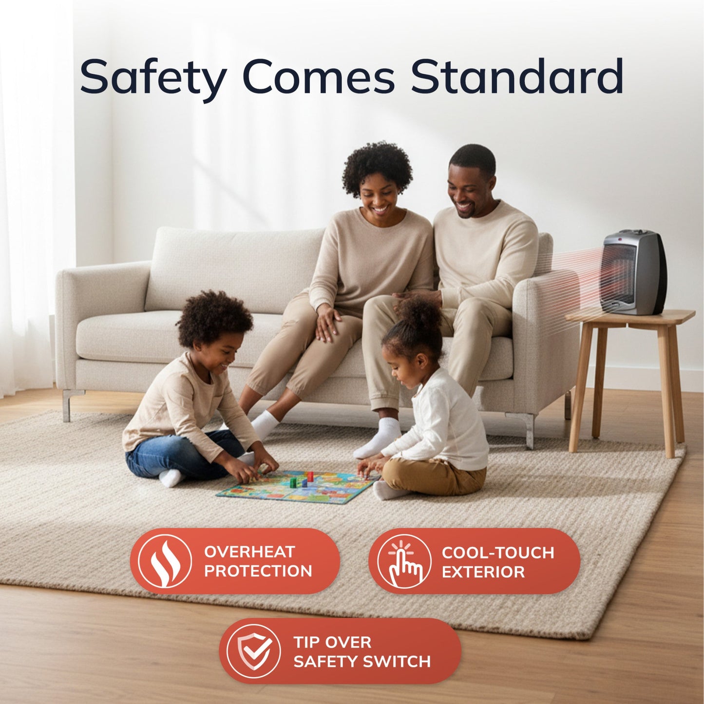 Lasko 1500W 2-Speed Ceramic Space Heater with Tip-Over Safety Switch, 754201, Gray