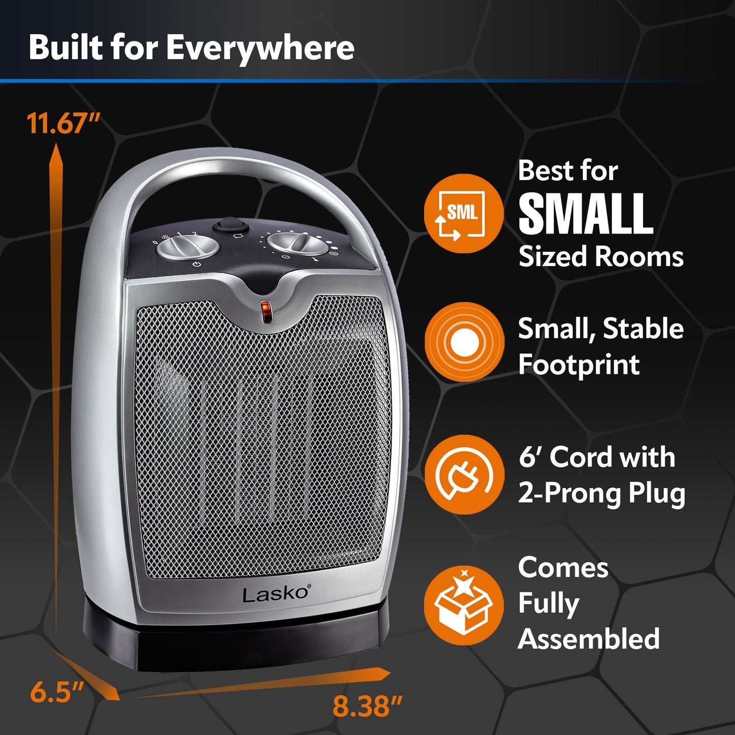 Lasko 1500W Electric Oscillating Ceramic Tabletop Space Heater with Adjustable Thermostat, 5409, Gray