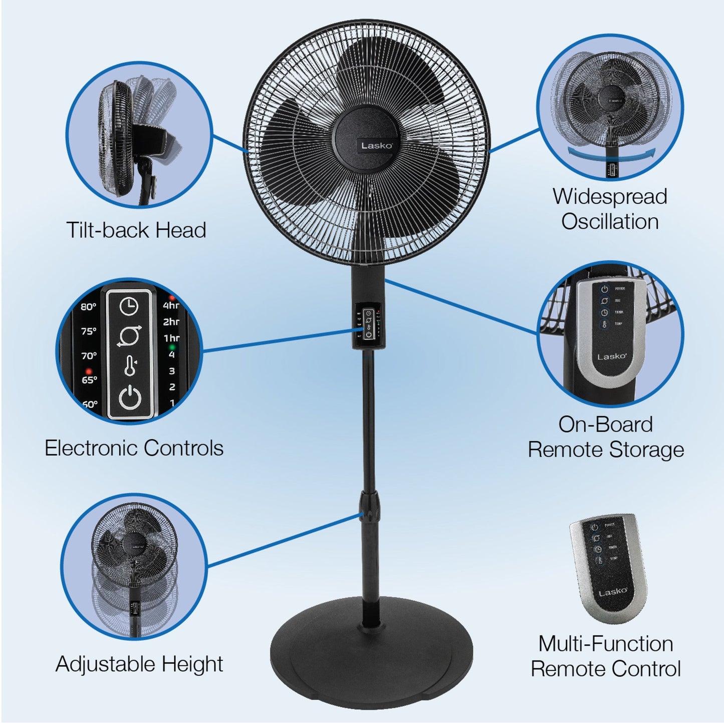 Lasko S16612 16" 4-Speed Oscillating Pedestal Fan with Remote Control: black