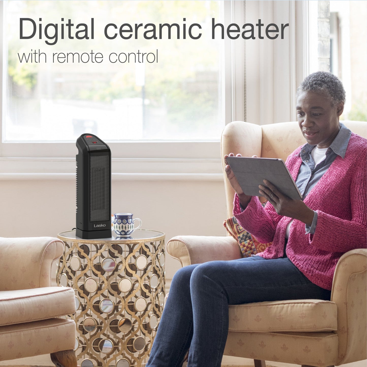 Lasko 1500W Ceramic Tower Space Heater with Remote, CT16670, Black