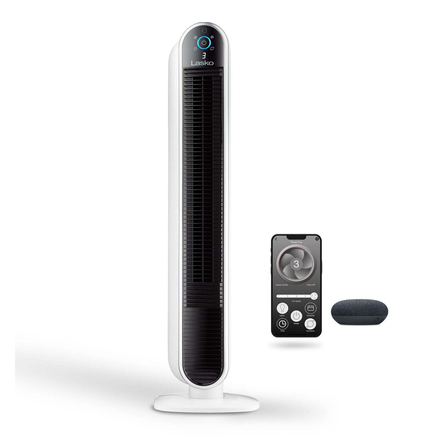 Lasko Aria? T40735 40" 5-Speed WiFi Smart Tower Fan with Dark Mode, White