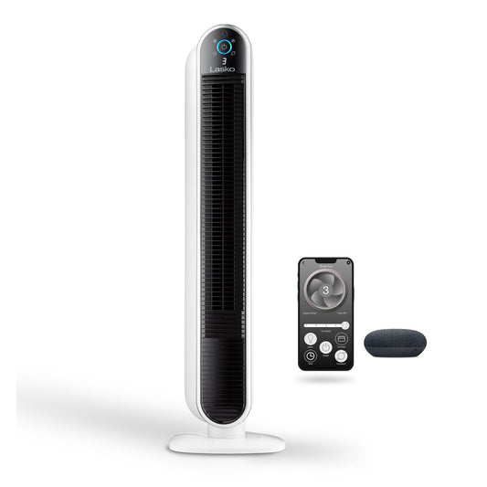 Lasko Aria? T40735 40" 5-Speed WiFi Smart Tower Fan with Dark Mode, White