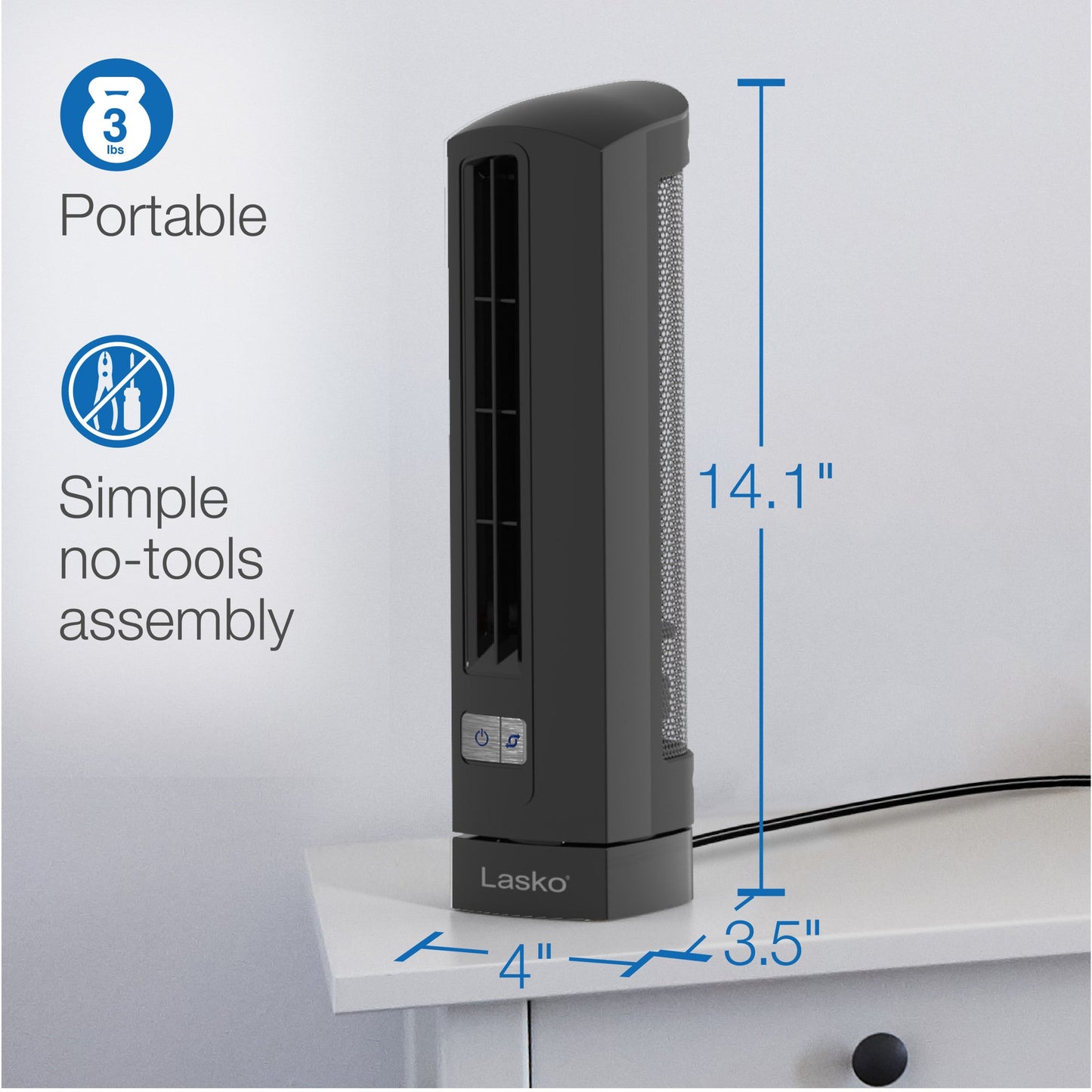 Lasko T14200 14" Air Stik Ultra Slim Oscillating Table Top Fan