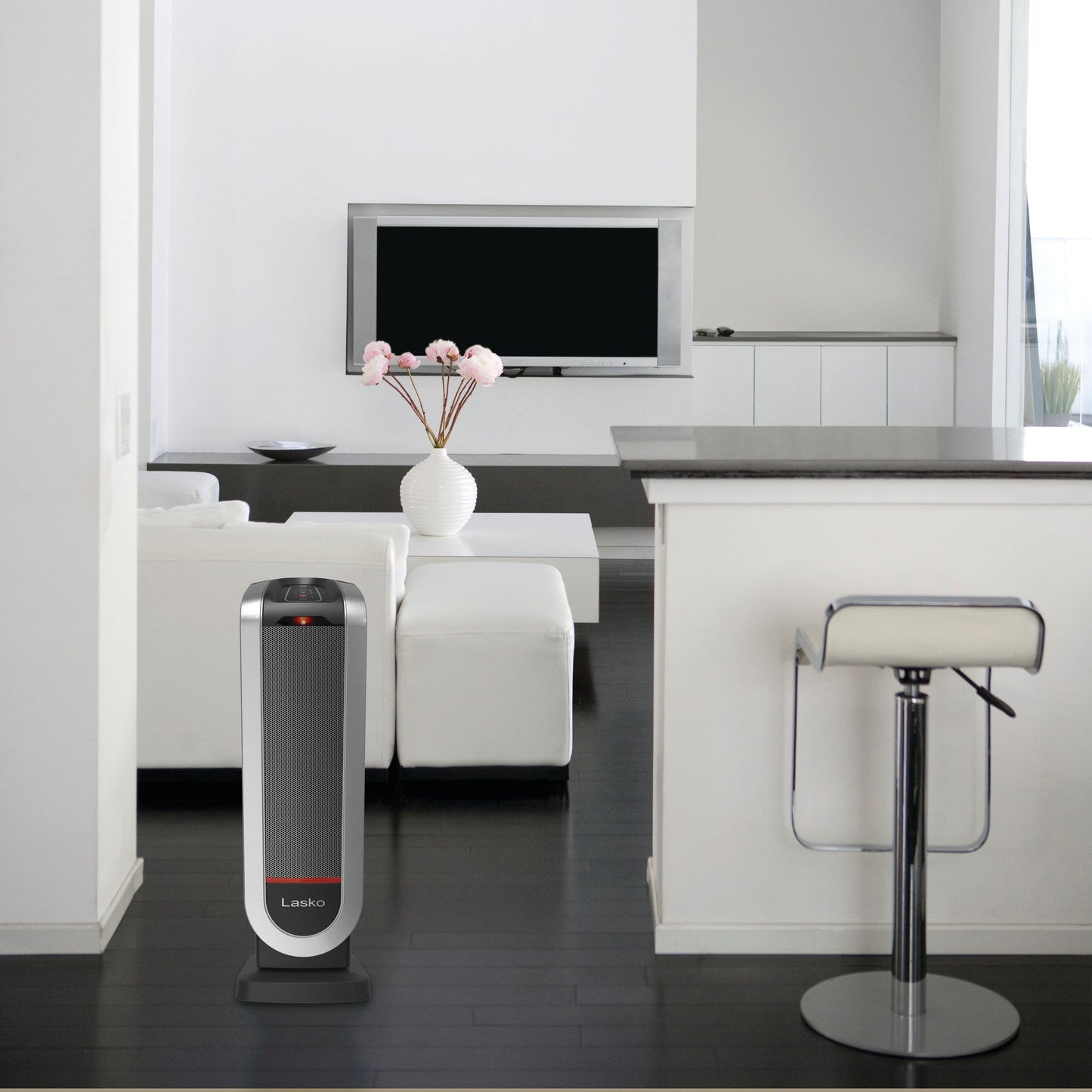 Lasko 1500W Oscillating Ceramic Tower Space Heater with Timer and Remote, CT22425, Black