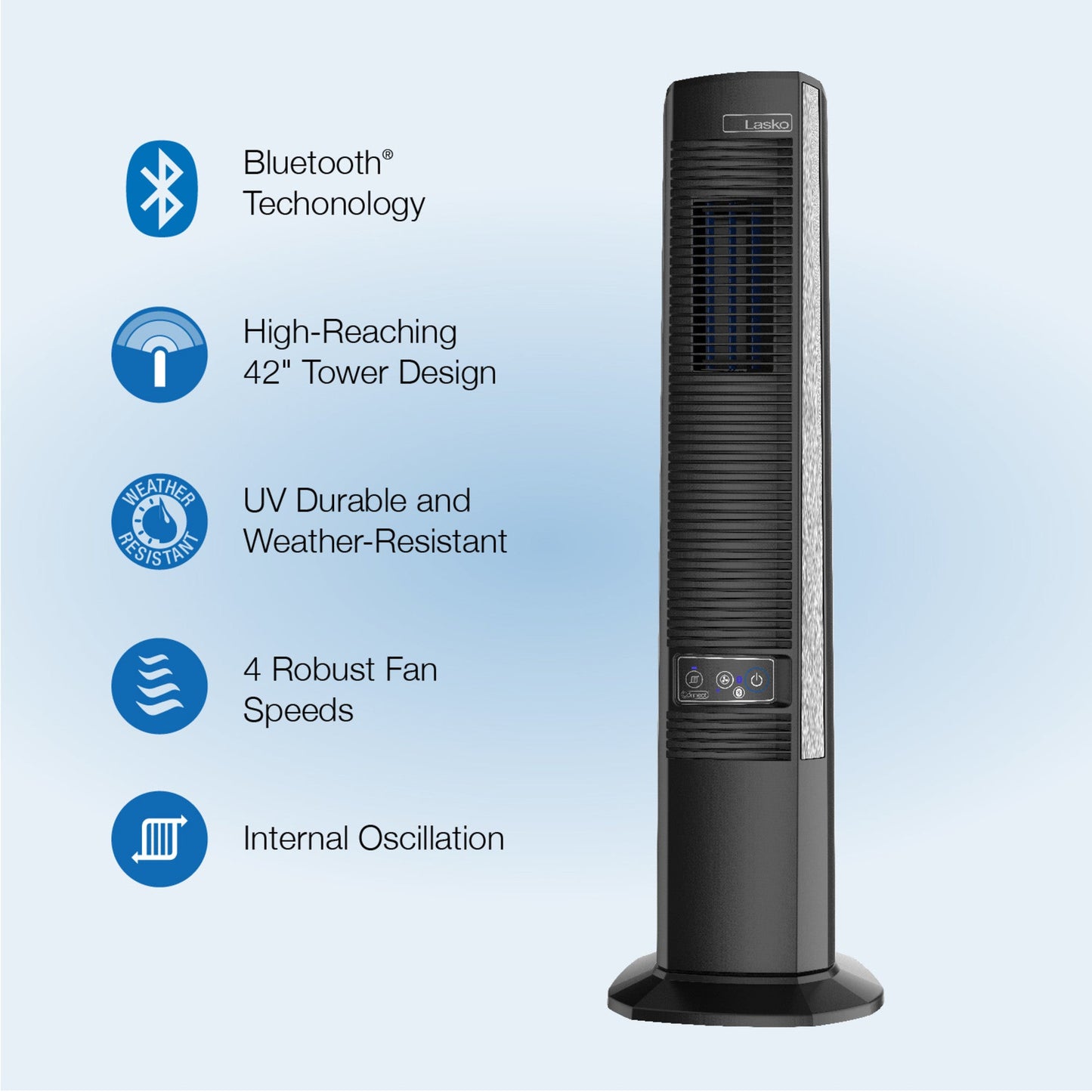 Lasko 42" Outdoor Tower Fan with Bluetooth Technology, YF200, Black